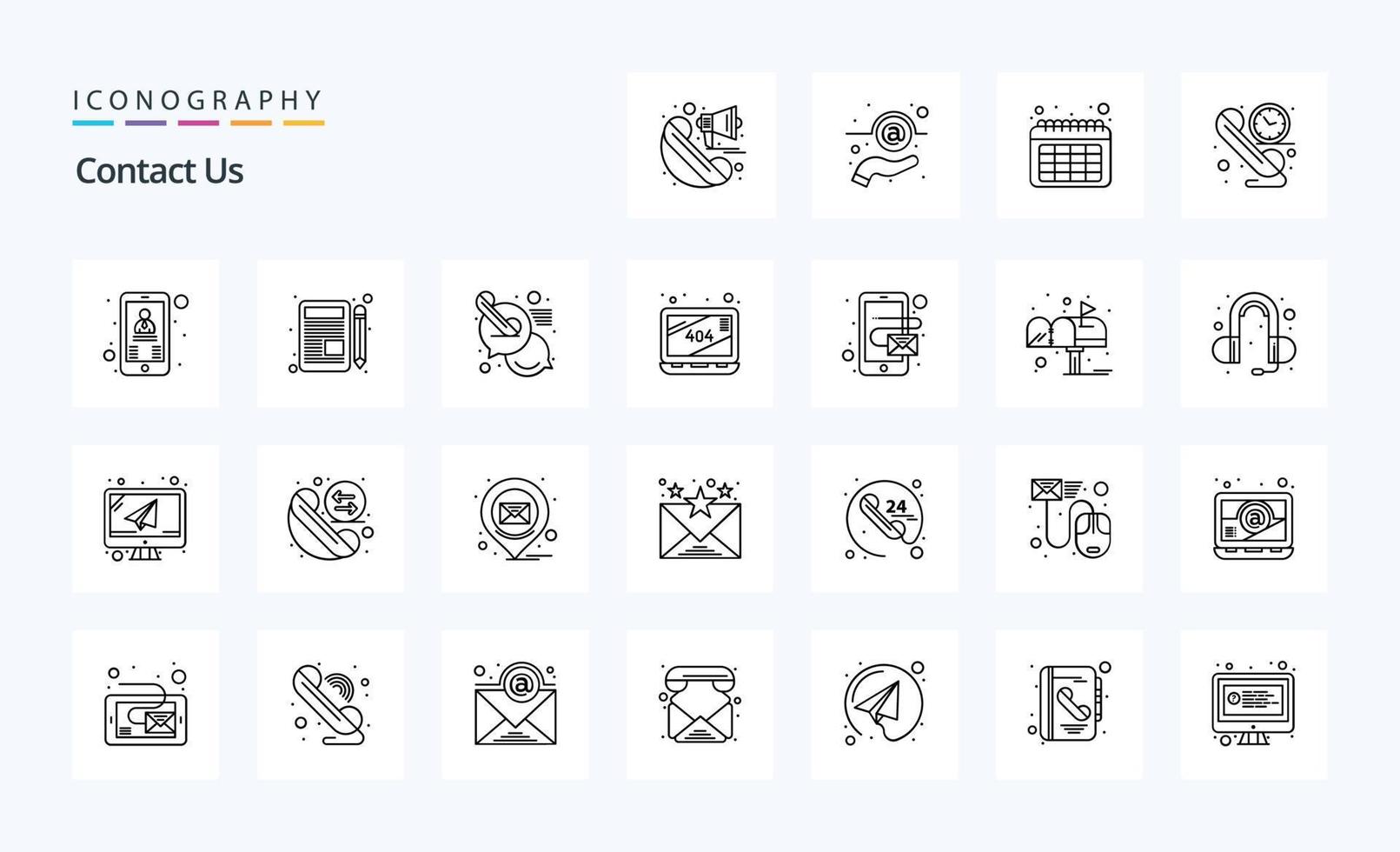 25 contáctenos paquete de iconos de línea vector