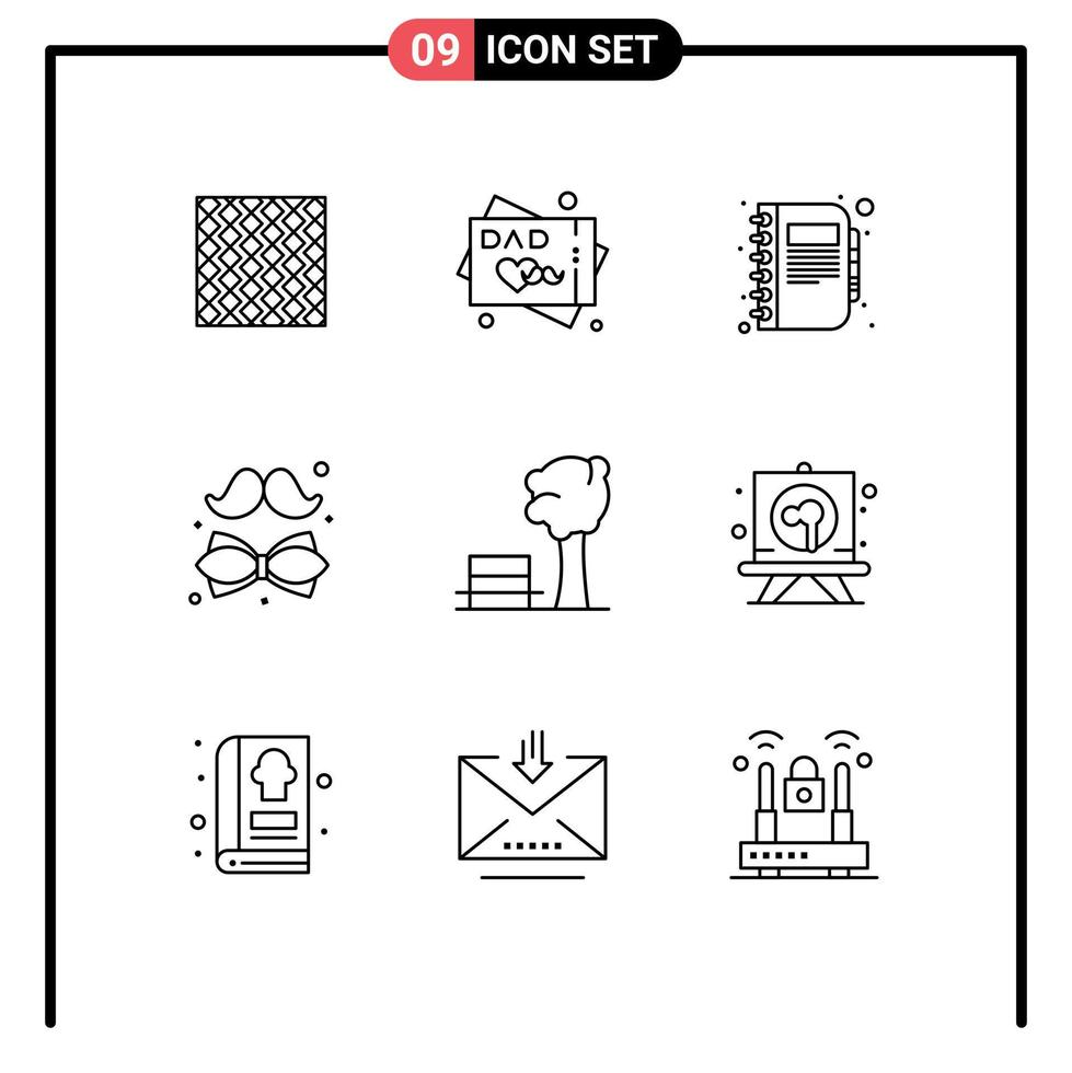 Pack of 9 Modern Outlines Signs and Symbols for Web Print Media such as tie bow greeting card note copy Editable Vector Design Elements