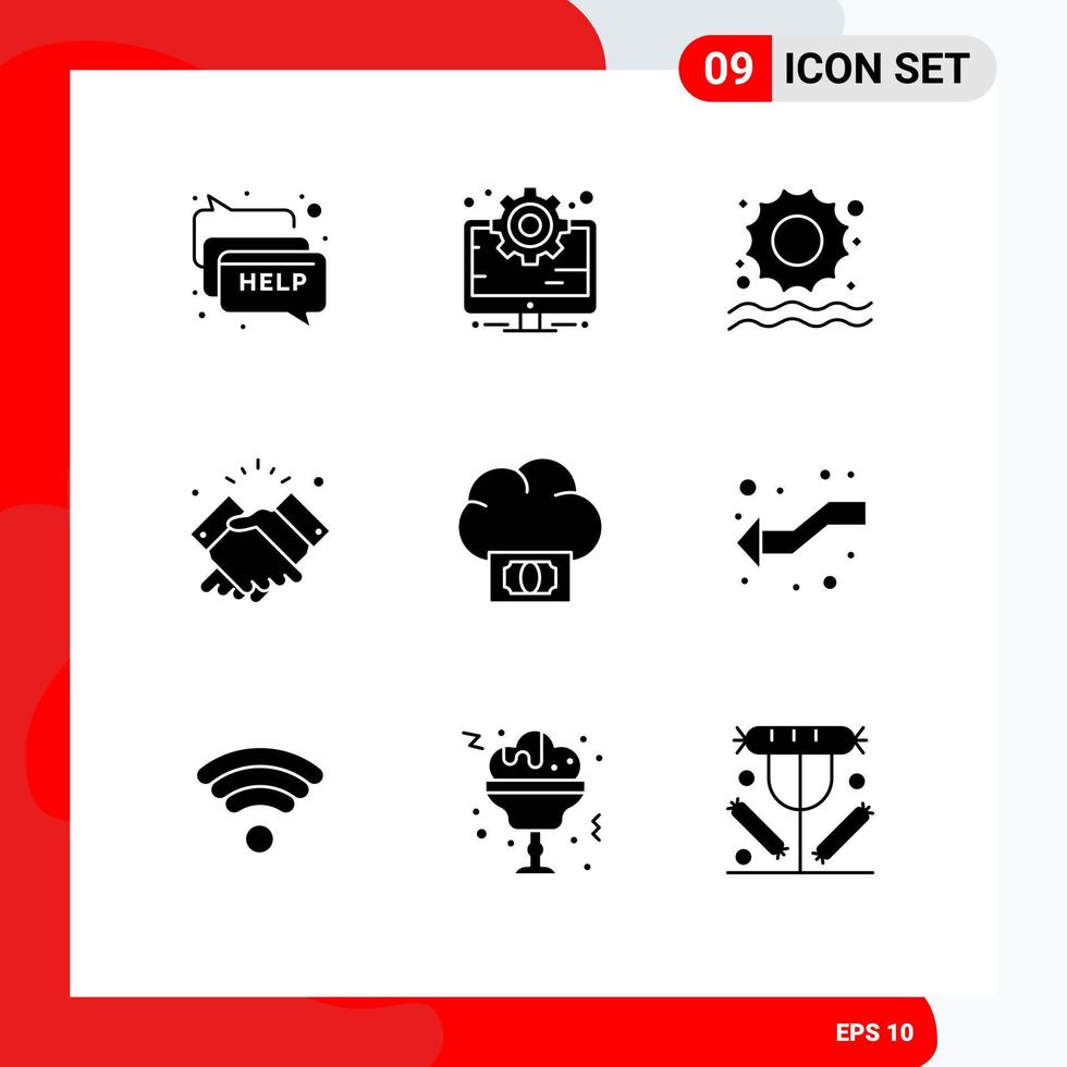 Pictogram Set of 9 Simple Solid Glyphs of cloud wishes beach muslim shake Editable Vector Design Elements