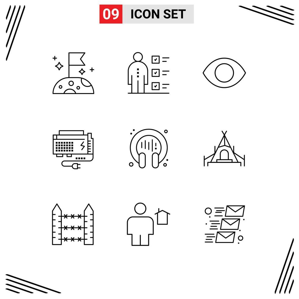 Set of 9 Commercial Outlines pack for communication power eye computer apc Editable Vector Design Elements