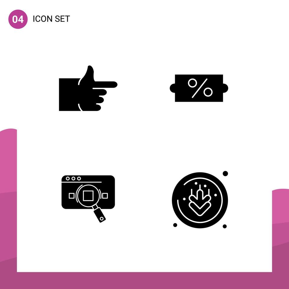 Modern Set of 4 Solid Glyphs and symbols such as like data discount research search Editable Vector Design Elements