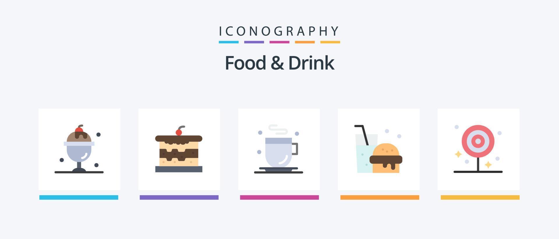 Paquete de 5 iconos planos de comida y bebida que incluye. Comida rápida. alimento. beber. alimento. diseño de iconos creativos vector