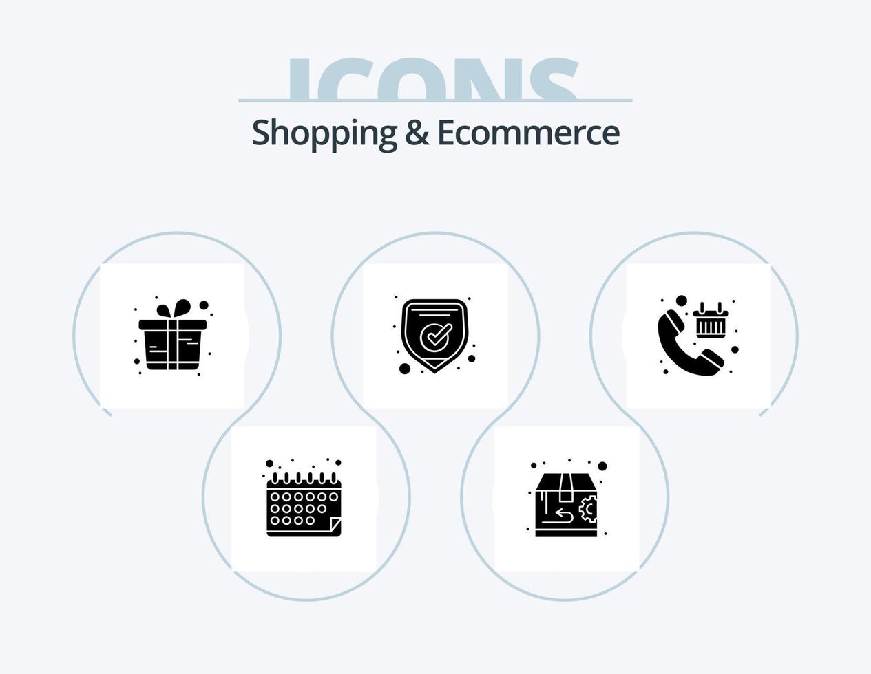 Shopping And Ecommerce Glyph Icon Pack 5 Icon Design. cart. shopping. gift. shield. protection vector