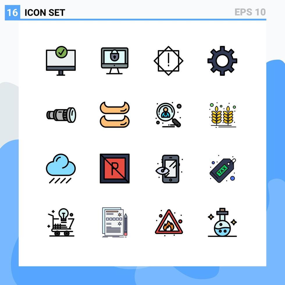 paquete de 16 líneas llenas de colores planos creativos de configuración de configuración de vehículos de seguridad de mantenimiento de vehículos de videocámara elementos de diseño de vectores creativos editables