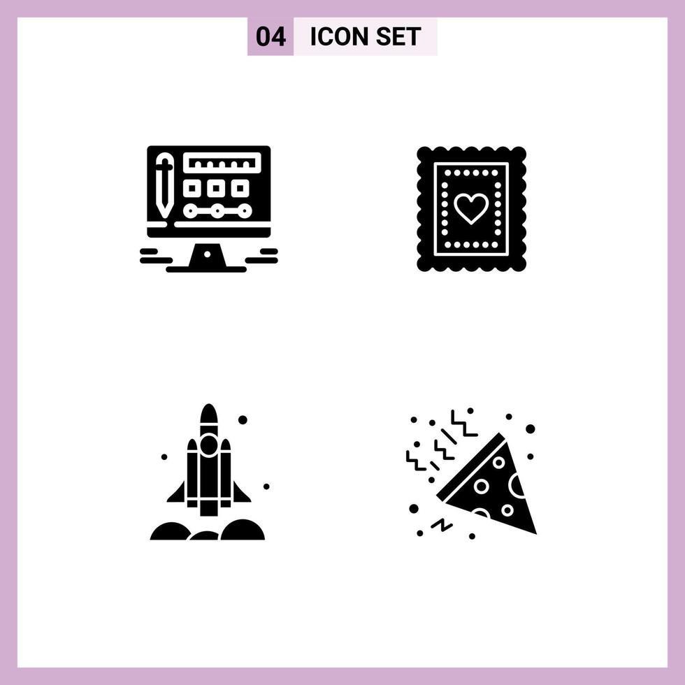Pack of 4 Modern Solid Glyphs Signs and Symbols for Web Print Media such as monitor spaceship biscuit toddler usa Editable Vector Design Elements