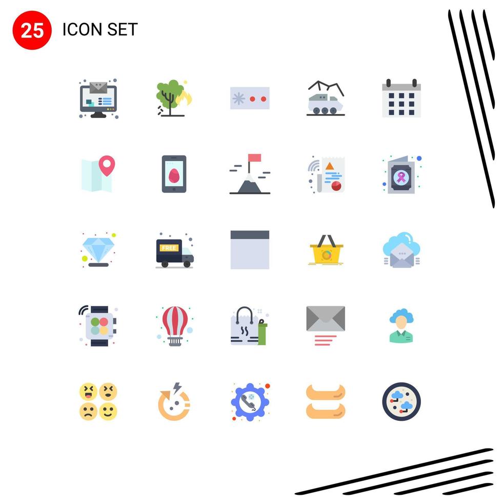 25 Universal Flat Color Signs Symbols of schedule calendar protection transport rover Editable Vector Design Elements