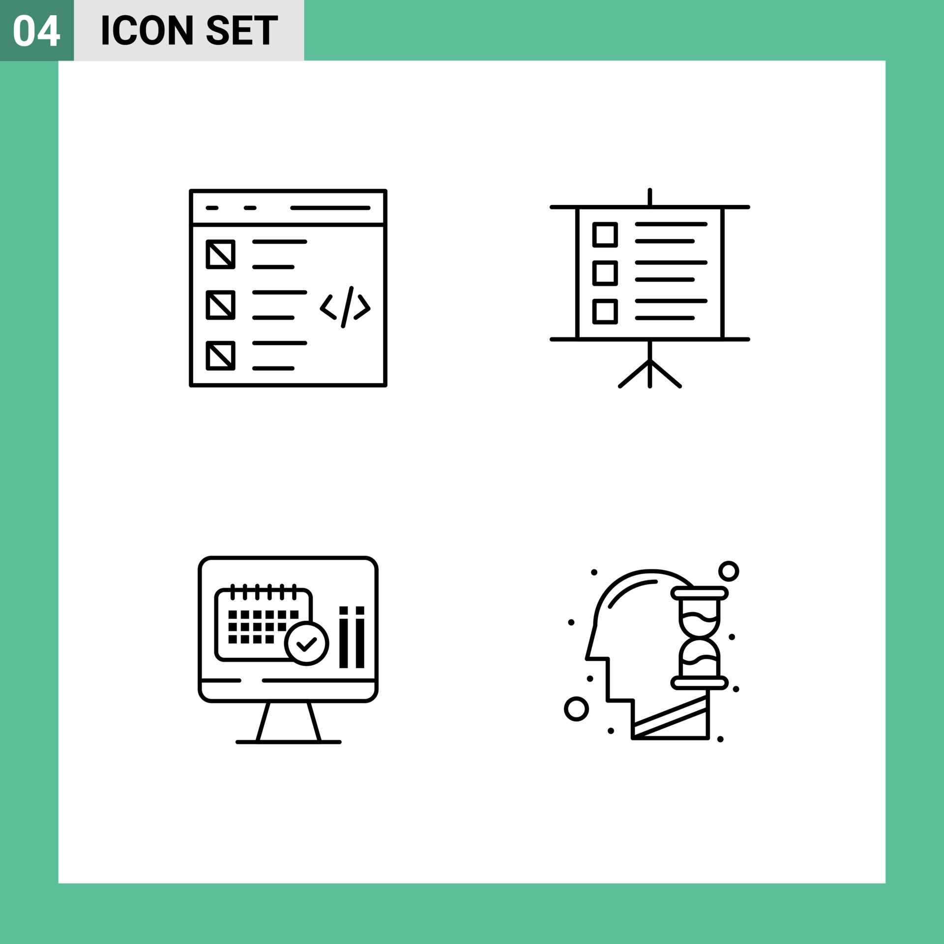 Line Pack of 4 Universal Symbols of check screen development text calender Editable Vector