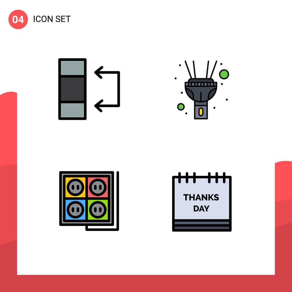 paquete de 4 signos y símbolos de colores planos de línea de llenado modernos para medios de impresión web, como elementos de diseño de vectores editables del calendario de creación de flash de socket de datos