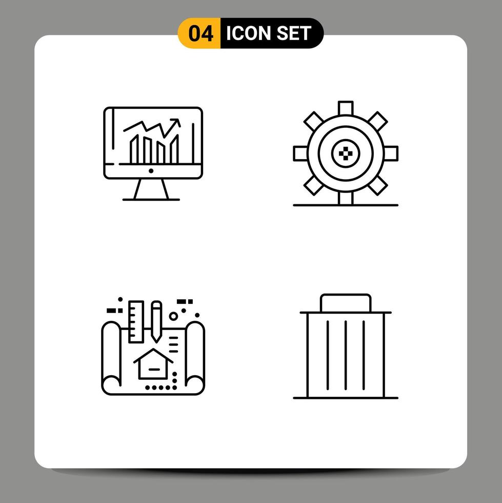 grupo de 4 colores planos de línea de relleno modernos establecidos para programación empresarial arquitectura de diseño kpi elementos de diseño vectorial editables vector