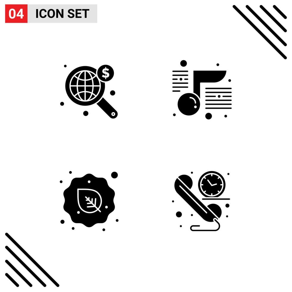 Stock Vector Icon Pack of 4 Line Signs and Symbols for search leaf world education vegan Editable Vector Design Elements