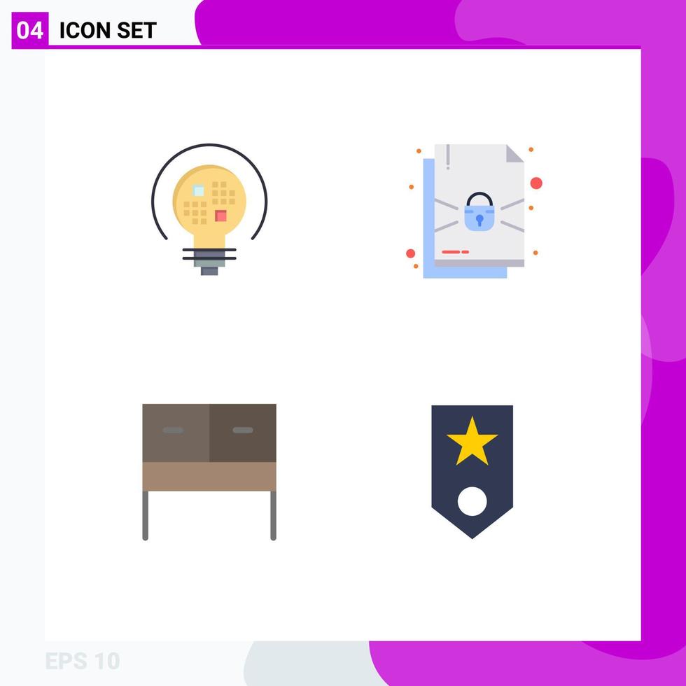 4 Flat Icon concept for Websites Mobile and Apps data table bulb protection military Editable Vector Design Elements