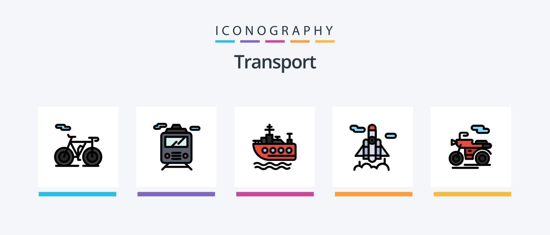 la línea de transporte llenó el paquete de 5 íconos que incluye . transporte. transporte. tranvía transporte. diseño de iconos creativos vector