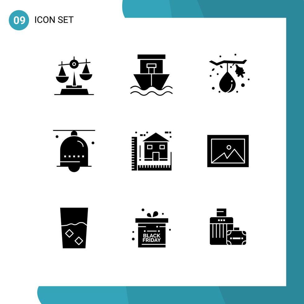 Stock Vector Icon Pack of 9 Line Signs and Symbols for blue notification fig hand bell alarm Editable Vector Design Elements