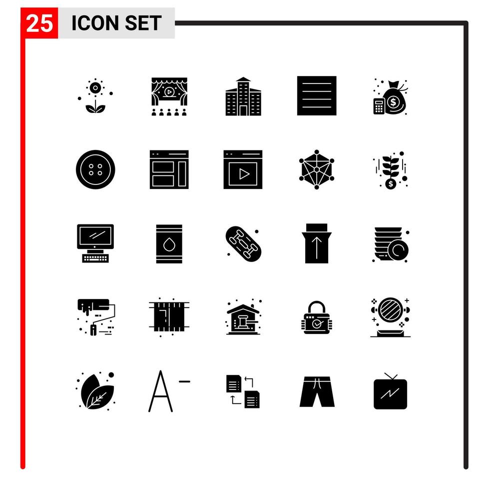 Universal Icon Symbols Group of 25 Modern Solid Glyphs of management accounting building laundry clothing Editable Vector Design Elements