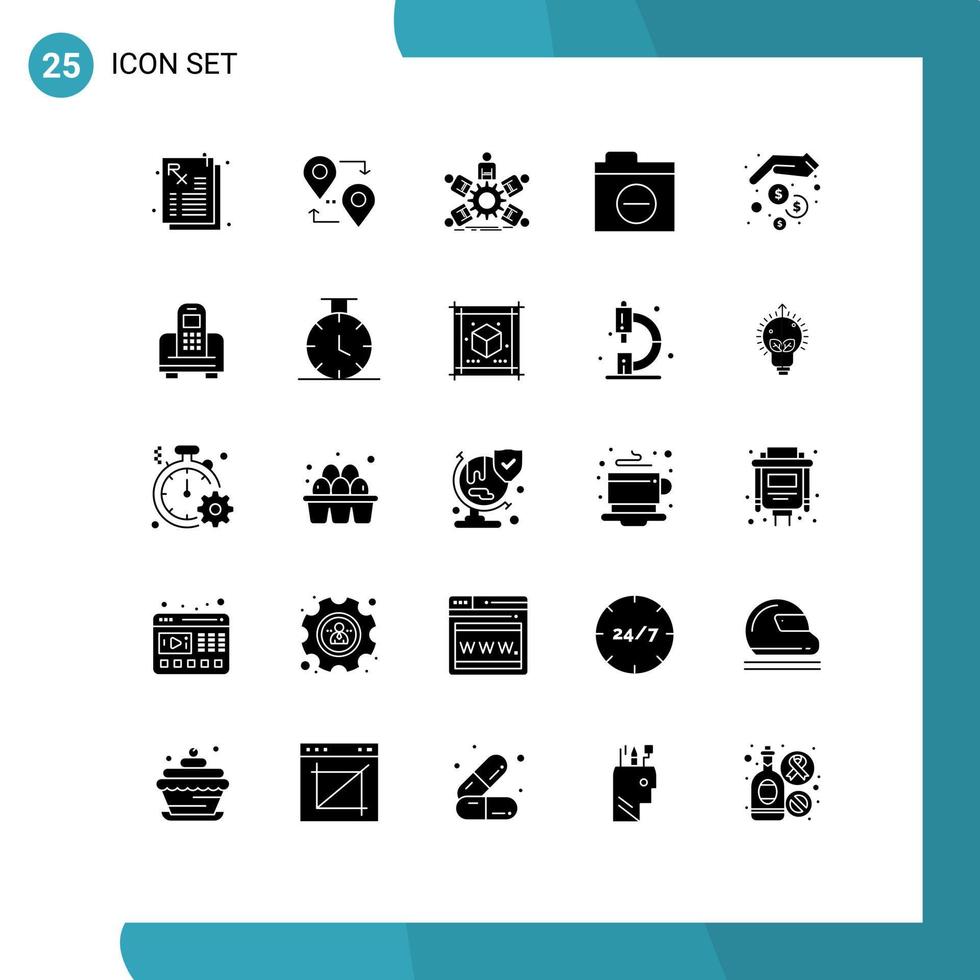 Group of 25 Modern Solid Glyphs Set for hands error group detail folder Editable Vector Design Elements