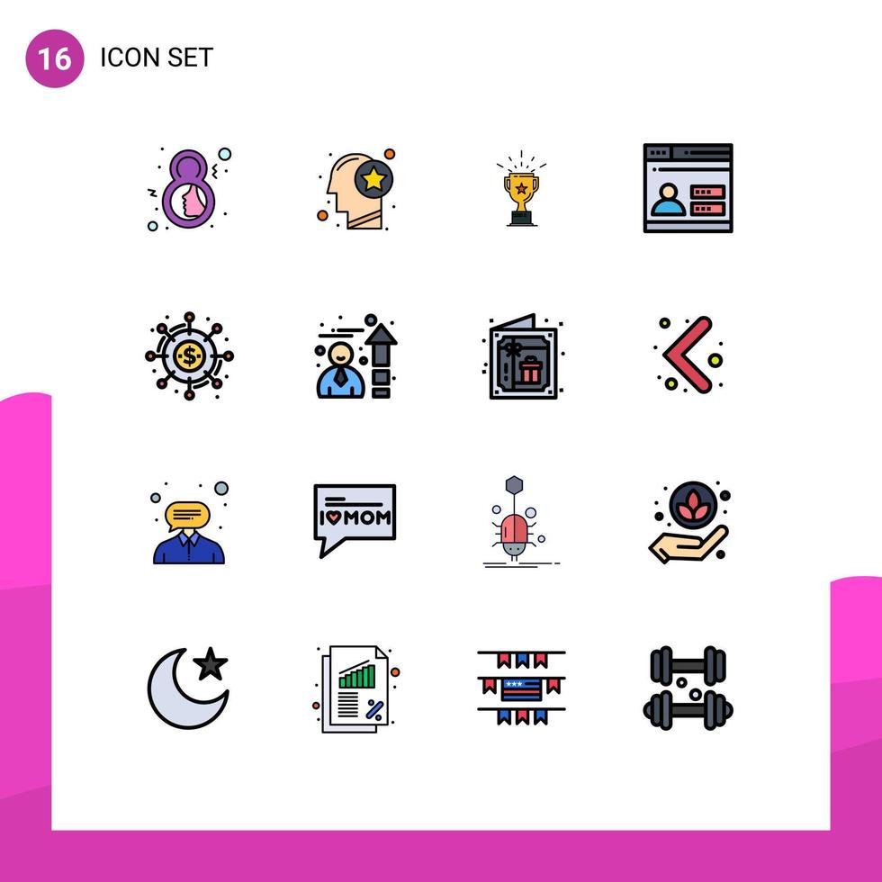 Paquete de 16 líneas rellenas de color plano de interfaz de usuario de signos y símbolos modernos de seguridad web premio de usuario estrella elementos de diseño de vectores creativos editables