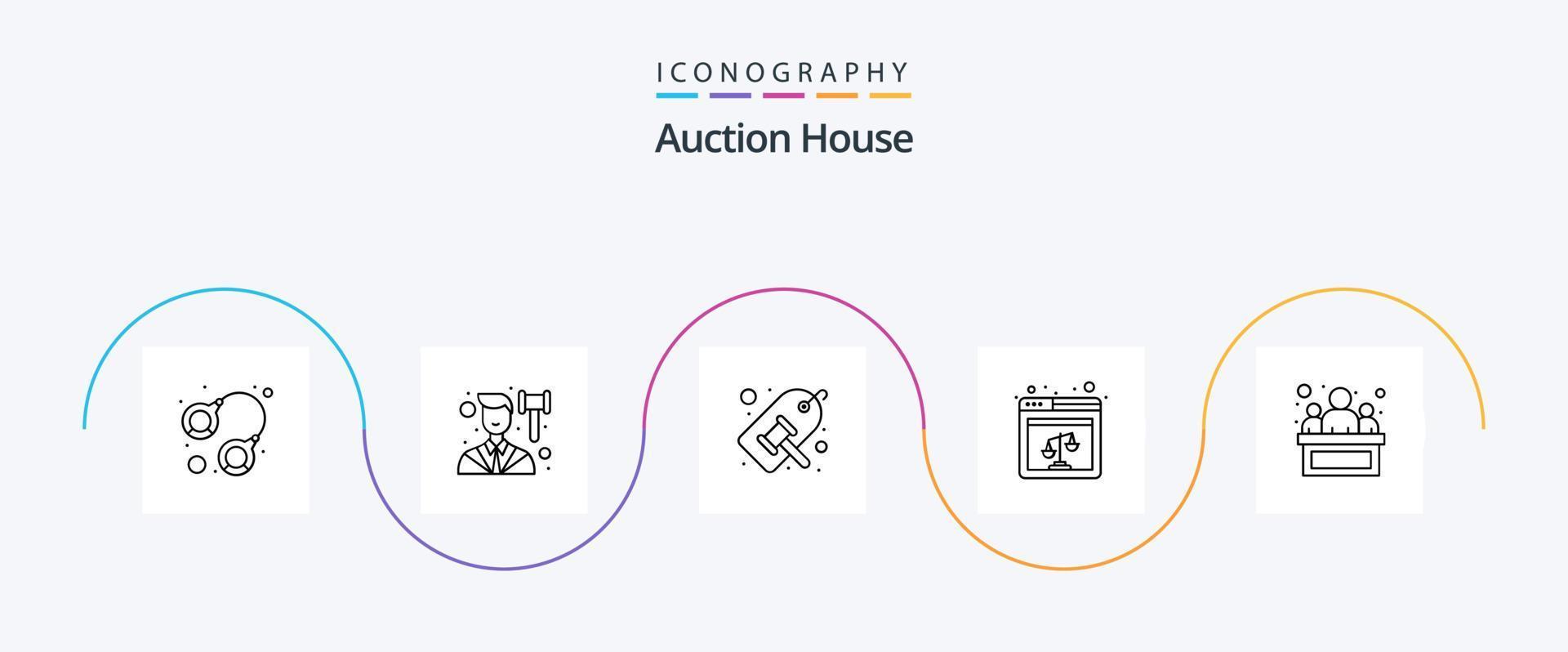 Auction Line 5 Icon Pack Including judge. web. law. tag. label vector