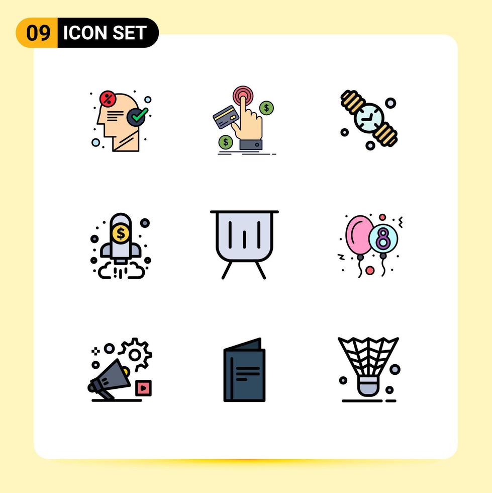 Universal Icon Symbols Group of 9 Modern Filledline Flat Colors of finance business payment analysis fathers day Editable Vector Design Elements