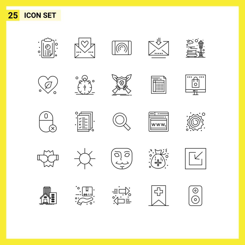 Stock Vector Icon Pack of 25 Line Signs and Symbols for bench letter thanksgiving email interface Editable Vector Design Elements