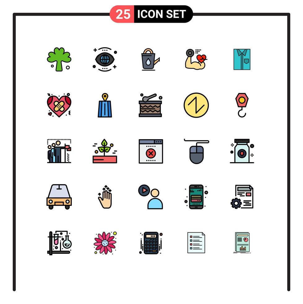 Pictogram Set of 25 Simple Filled line Flat Colors of beat muscle view growth shower Editable Vector Design Elements
