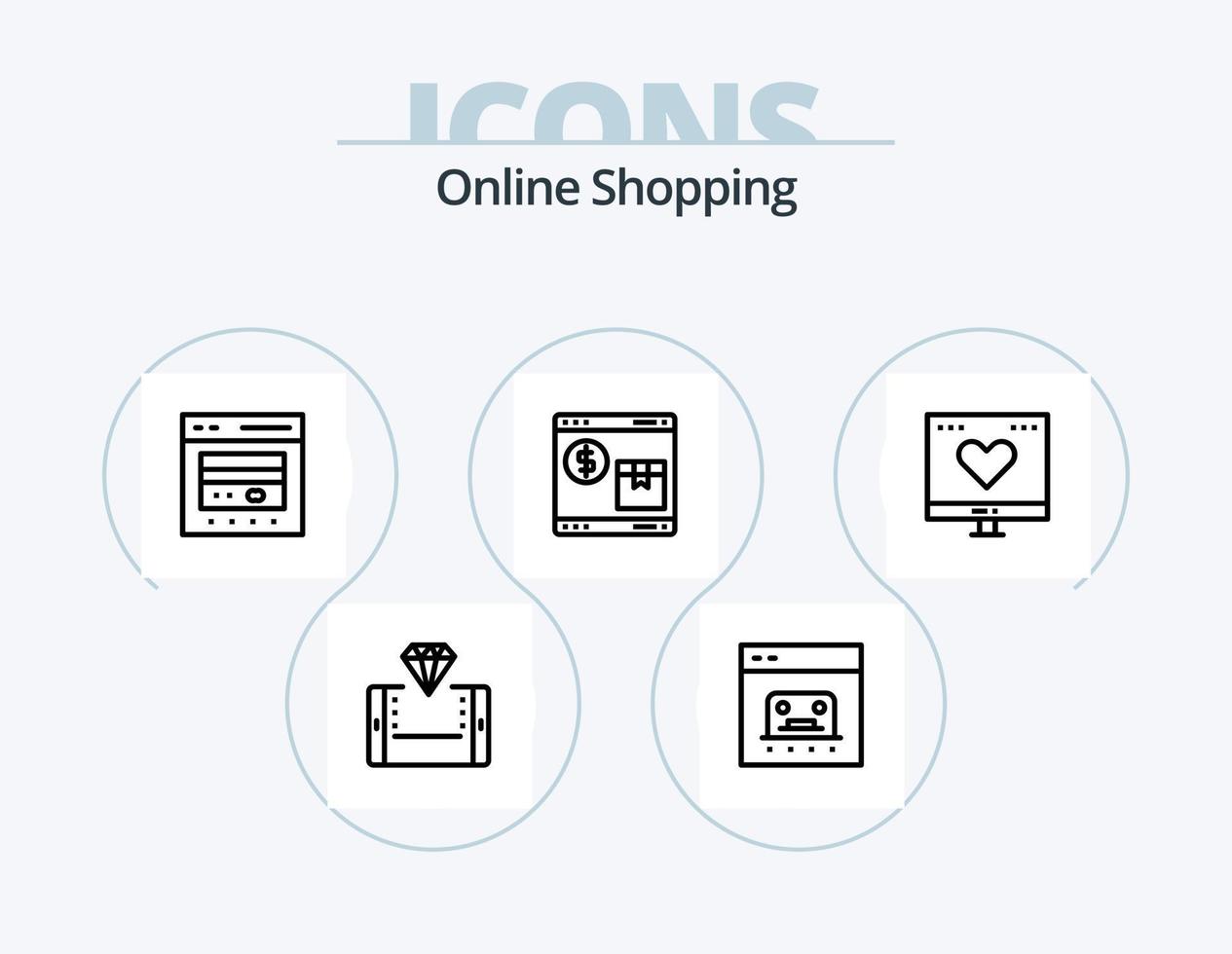 línea de compras en línea paquete de iconos 5 diseño de iconos. dinero. banco. en línea. Cajero automático. comercio vector