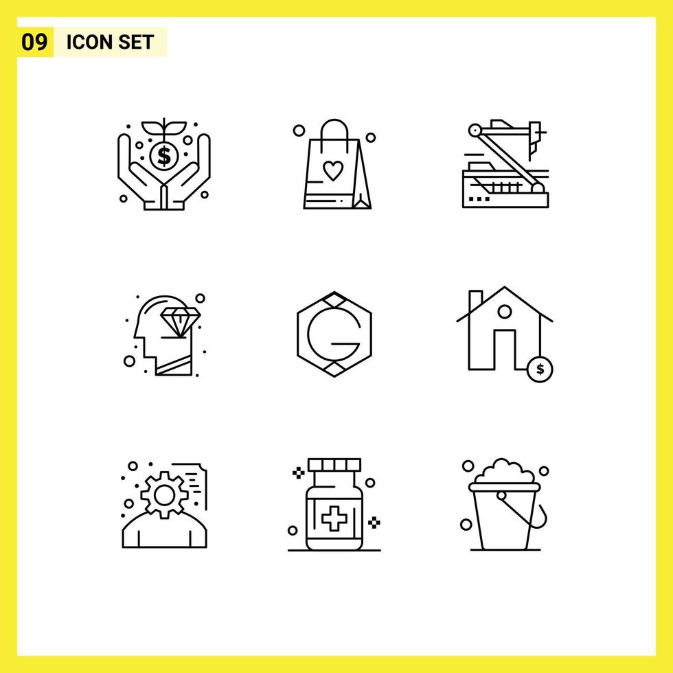 9 Outline concept for Websites Mobile and Apps coin perfection medical mind diamond Editable Vector Design Elements