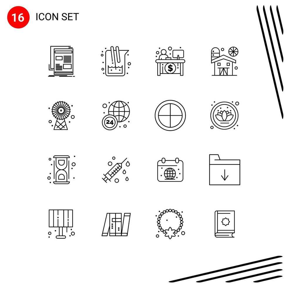 Set of 16 Modern UI Icons Symbols Signs for farming barn study agriculture finance Editable Vector Design Elements