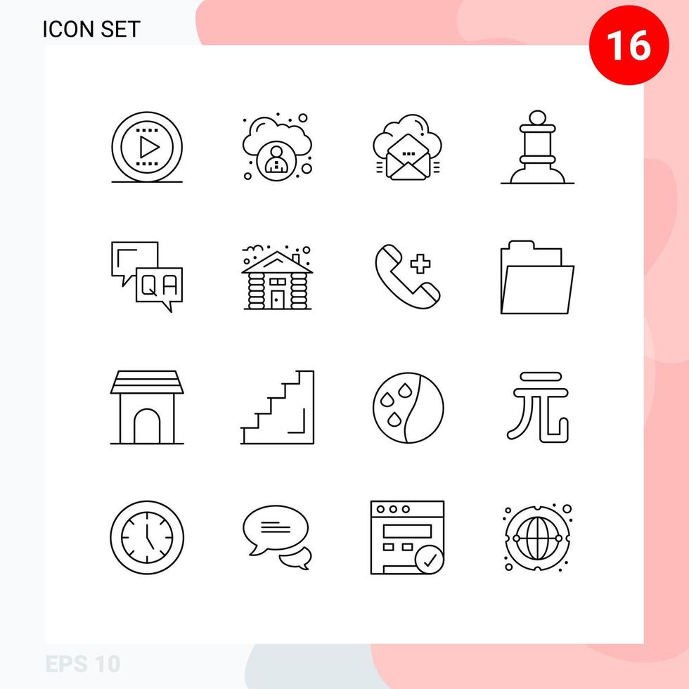 grupo de símbolos de iconos universales de 16 esquemas modernos de comunicación de información respuesta de correo electrónico elementos de diseño de vectores editables de ajedrez