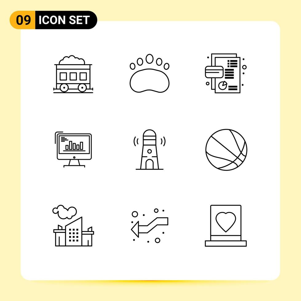 Group of 9 Outlines Signs and Symbols for diagram business business analytics pie chart Editable Vector Design Elements