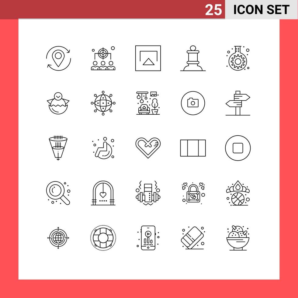 25 User Interface Line Pack of modern Signs and Symbols of gear cog management figure bishop Editable Vector Design Elements
