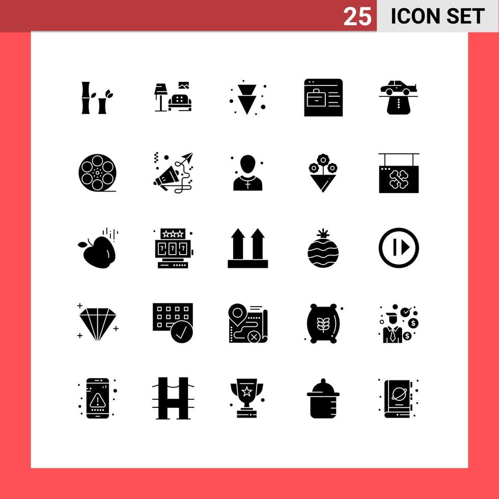 Pack of 25 Modern Solid Glyphs Signs and Symbols for Web Print Media such as carpet authority down advantage job website Editable Vector Design Elements