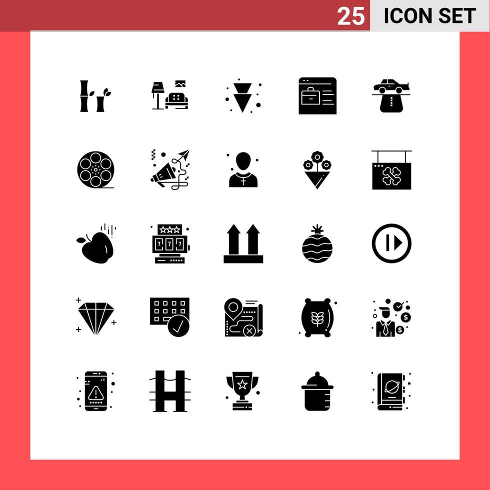 paquete de 25 signos y símbolos modernos de glifos sólidos para medios de impresión web, como elementos de diseño de vectores editables del sitio web de trabajo de autoridad de alfombras