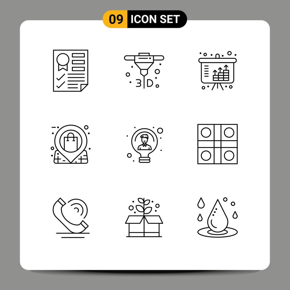 Outline Pack of 9 Universal Symbols of bulb shop assets pin location Editable Vector Design Elements