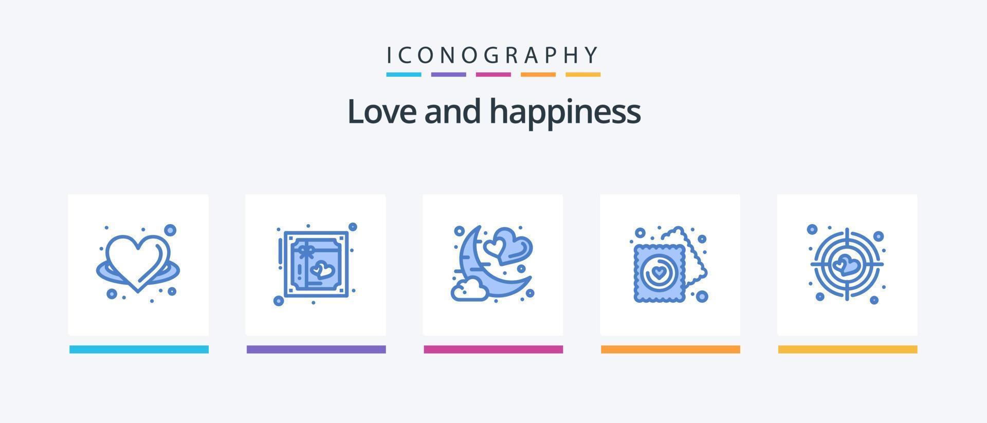Love Blue 5 Icon Pack Including party. heart. postcard. romantic. moon. Creative Icons Design vector