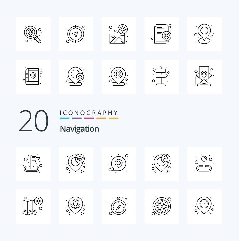 paquete de iconos de 20 líneas de navegación como ubicación de pin ubicación ubicación de pin vector