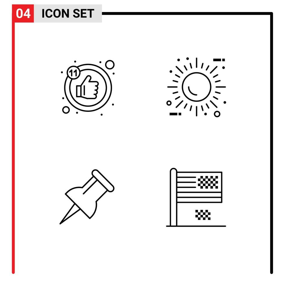 Line Pack of 4 Universal Symbols of like pin sun ecology collapse Editable Vector Design Elements