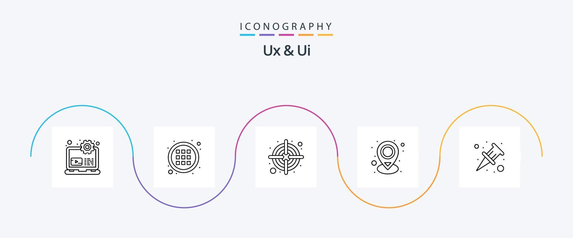 Ux And Ui Line 5 Icon Pack Including . document attach. goal. attach. pin vector