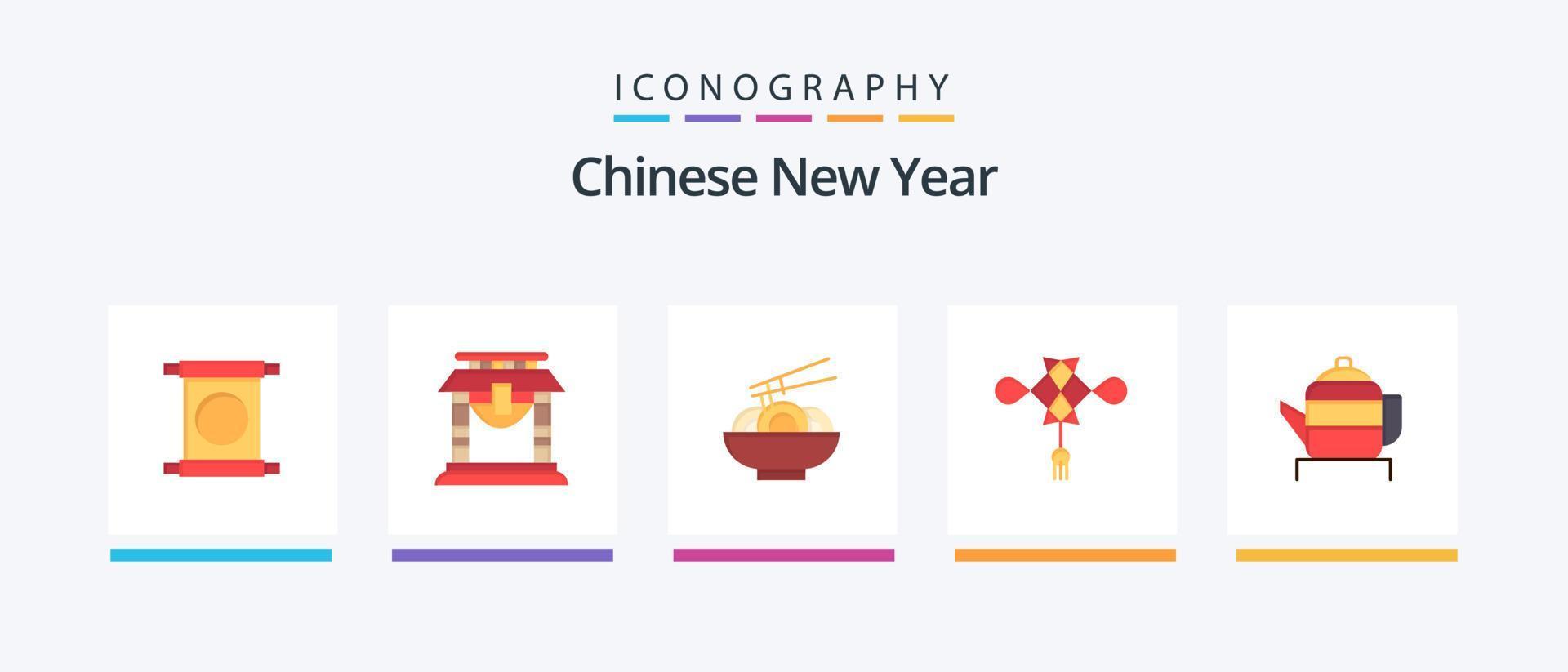 Chinese New Year Flat 5 Icon Pack Including newyear. new. newyear. chinese. chinese. Creative Icons Design vector