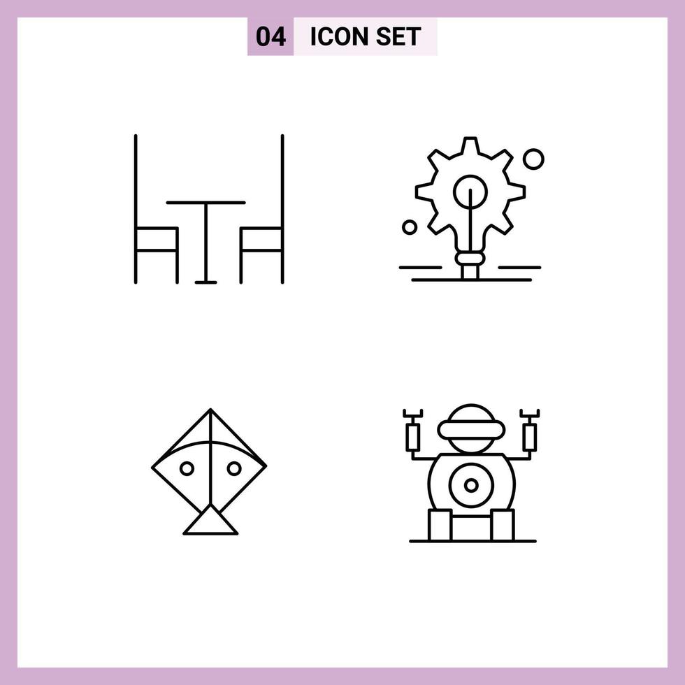Universal Icon Symbols Group of 4 Modern Filledline Flat Colors of dining robot bulb kite toy Editable Vector Design Elements
