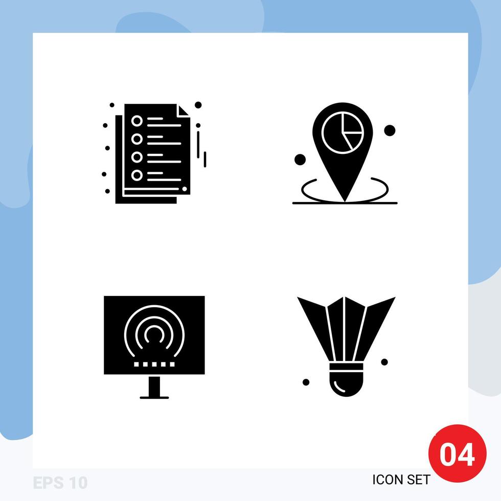 Group of 4 Solid Glyphs Signs and Symbols for notes office data place signal Editable Vector Design Elements