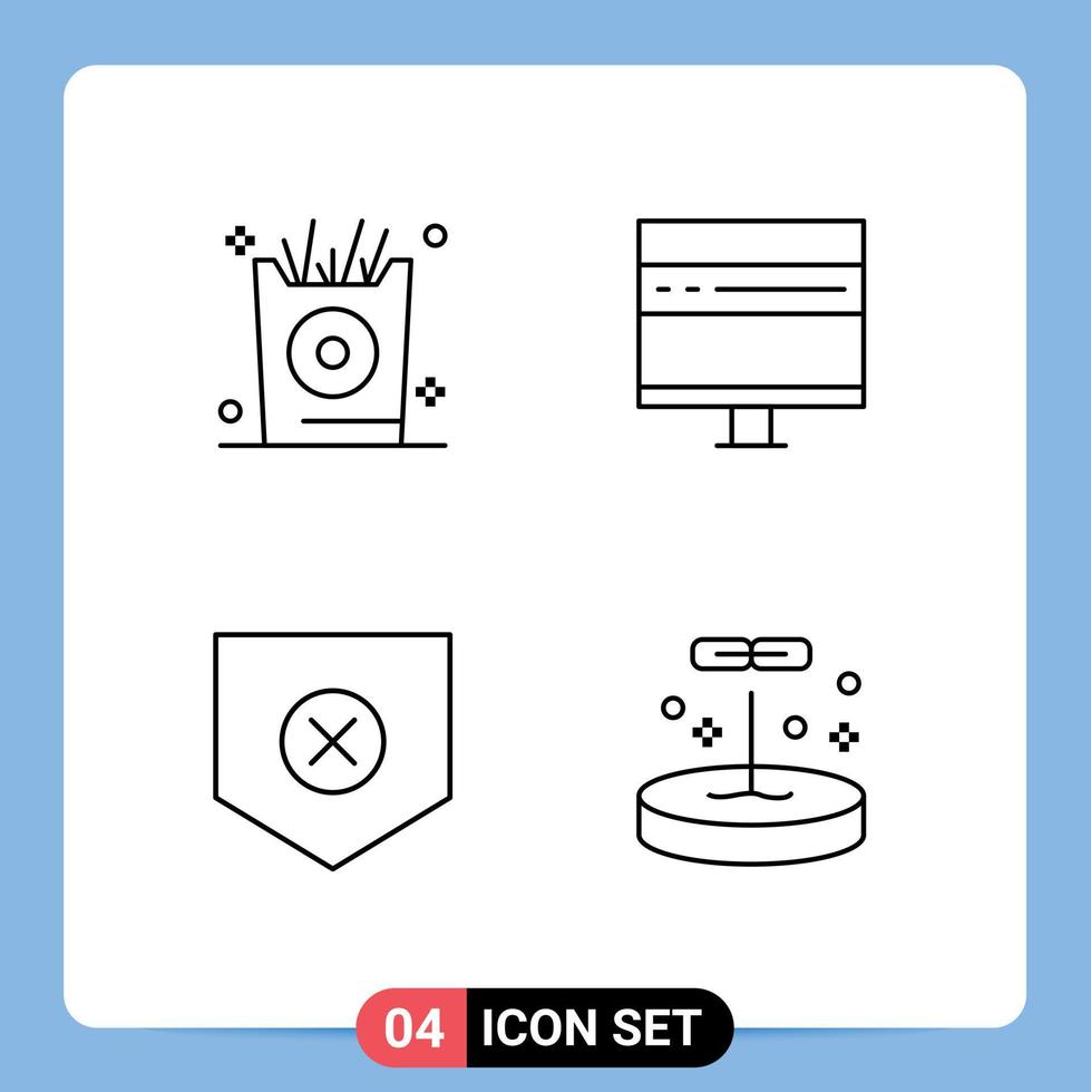 4 iconos creativos signos y símbolos modernos de papas fritas proteger a la fiesta desarrollar escudo elementos de diseño vectorial editables vector