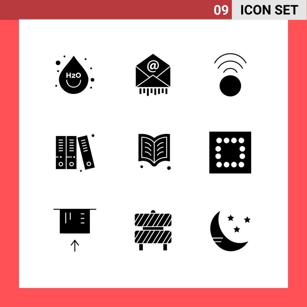 grupo universal de símbolos de iconos de 9 glifos sólidos modernos de conexión de lectura de libros archivos de lectura elementos de diseño vectorial editables vector