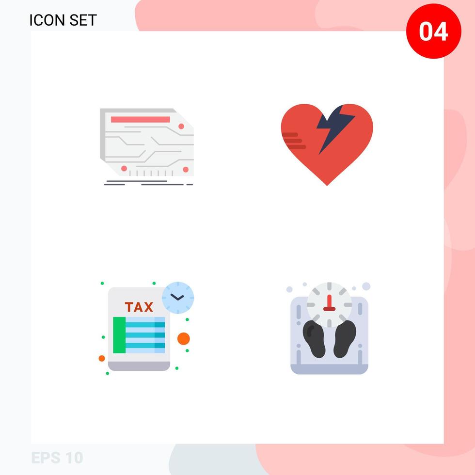 Pack of 4 Modern Flat Icons Signs and Symbols for Web Print Media such as card schedule electronic heart tax return Editable Vector Design Elements