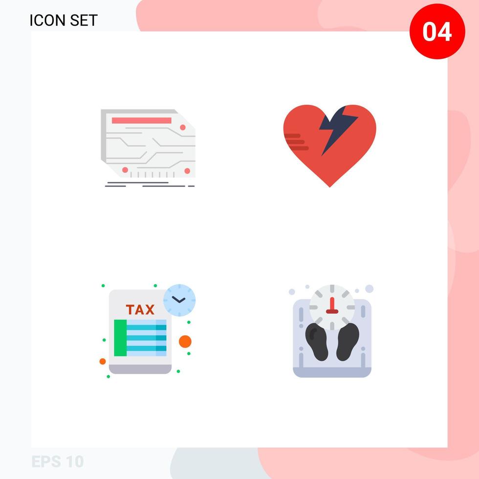 paquete de 4 iconos planos modernos, signos y símbolos para medios de impresión web, como el calendario de tarjetas, la devolución electrónica de impuestos cardíacos, los elementos de diseño vectorial editables vector