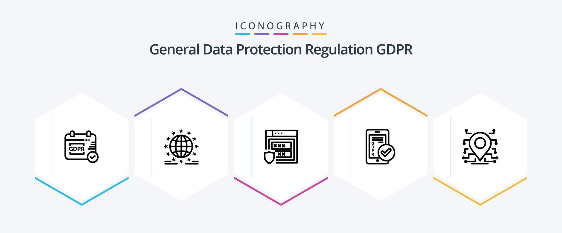 Gdpr 25 Line icon pack including mobile . network . storage. protection vector