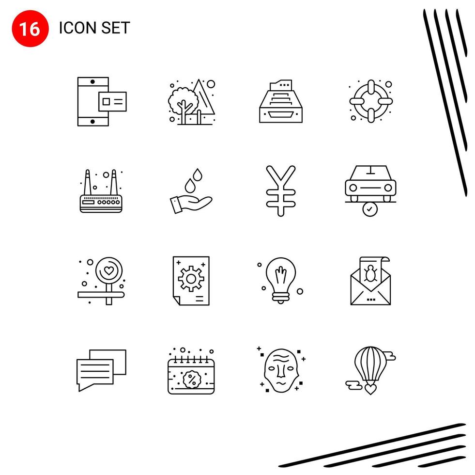 16 Universal Outlines Set for Web and Mobile Applications support help files storage database Editable Vector Design Elements