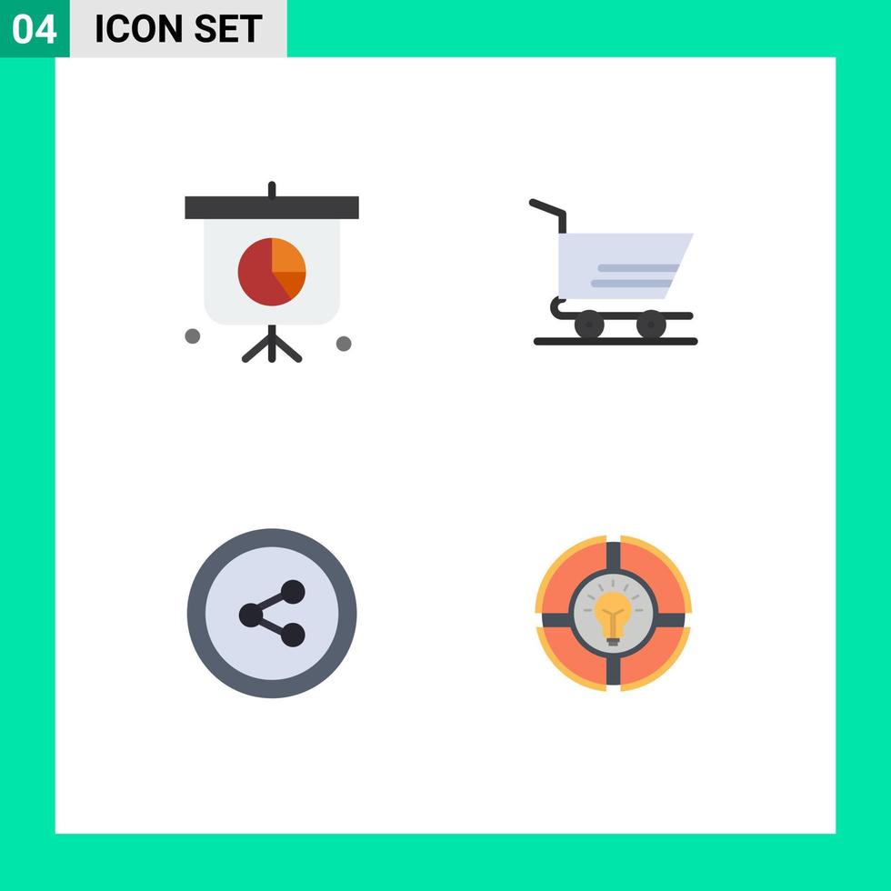 paquete de interfaz de usuario de 4 iconos planos básicos de carro de pastel de negocios compartir elementos de diseño vectorial editables ligeros vector