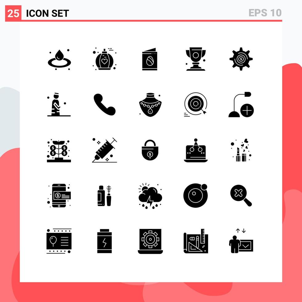 Pictogram Set of 25 Simple Solid Glyphs of setting investment easter business prize Editable Vector Design Elements