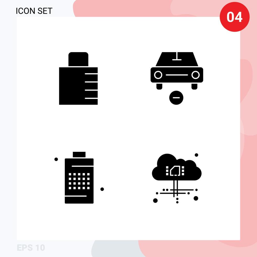 Set of 4 Modern UI Icons Symbols Signs for key battery security less energy Editable Vector Design Elements