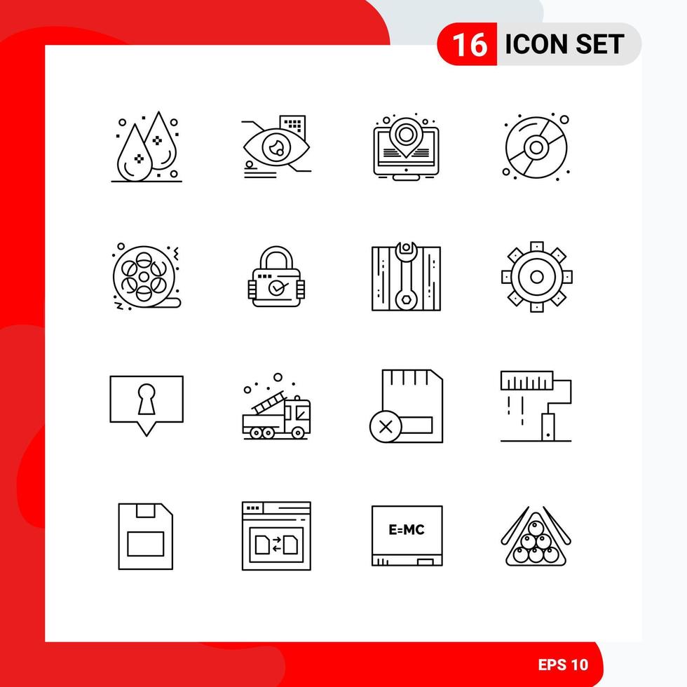 16 Universal Outlines Set for Web and Mobile Applications cinema film heat map marketing compact Editable Vector Design Elements
